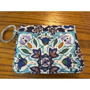 Vera Bradley Fabric ID Card Holder Wallet with Key Ring Floral Quilted Cotton